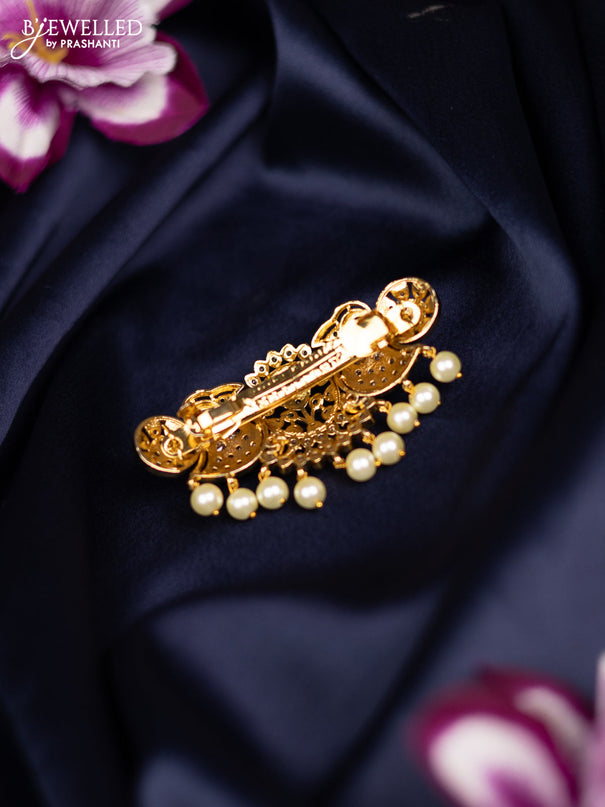 Antique medium size hair clip parrot design with kemp & cz stones and pearl hangings