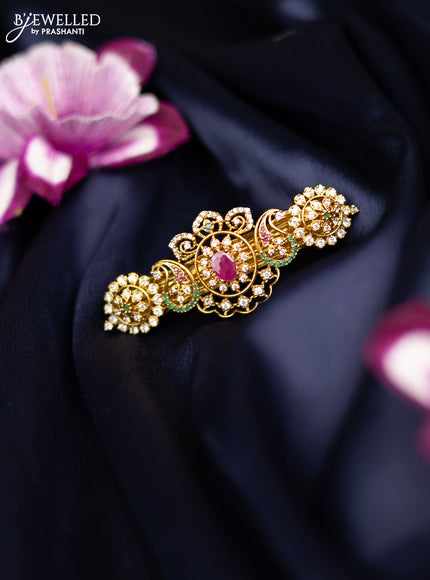 Antique medium size hair clip manga pattern with kemp and cz stones