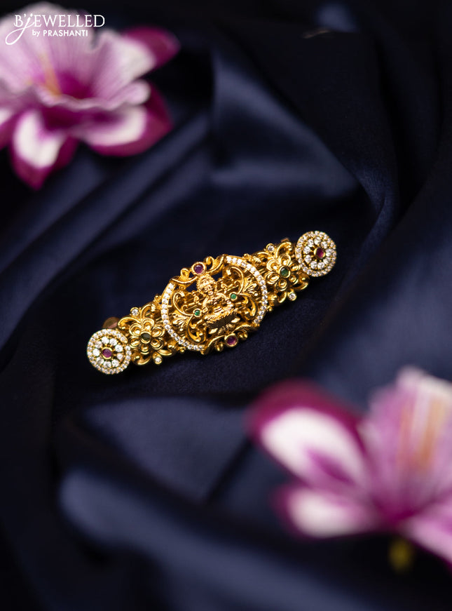 Antique medium size hair clip lakshmi design with kemp and cz stones