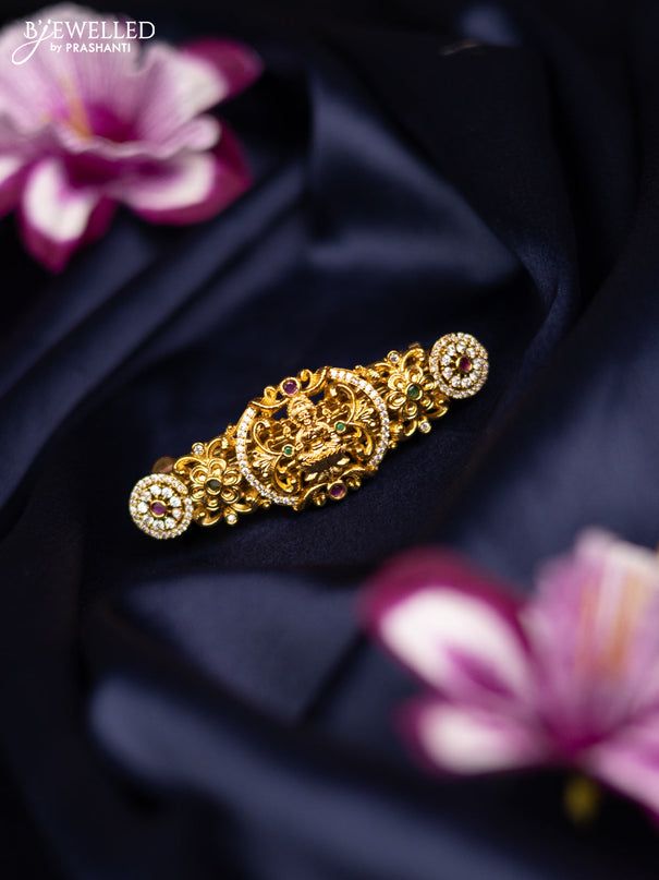 Antique medium size hair clip lakshmi design with kemp and cz stones