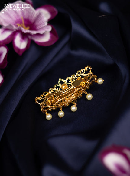 Antique medium size hair clip lakshmi design with kemp & cz stones and pearl hangings