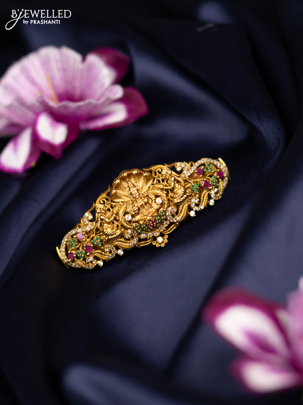 Antique medium size hair clip lakshmi design with kemp and cz stones