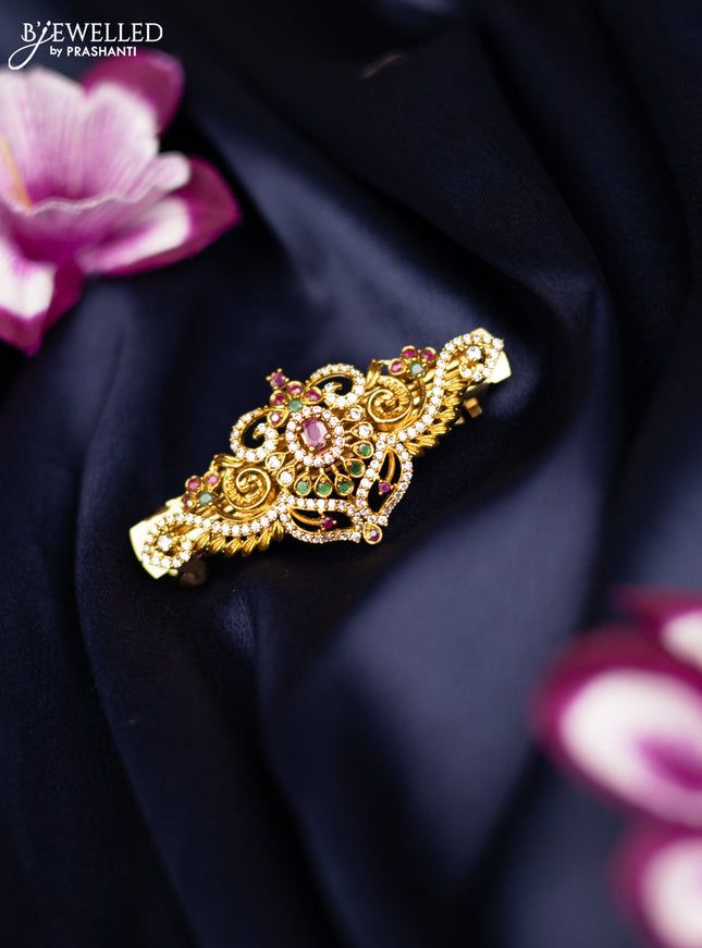 Antique medium size hair clip with kemp and cz stones