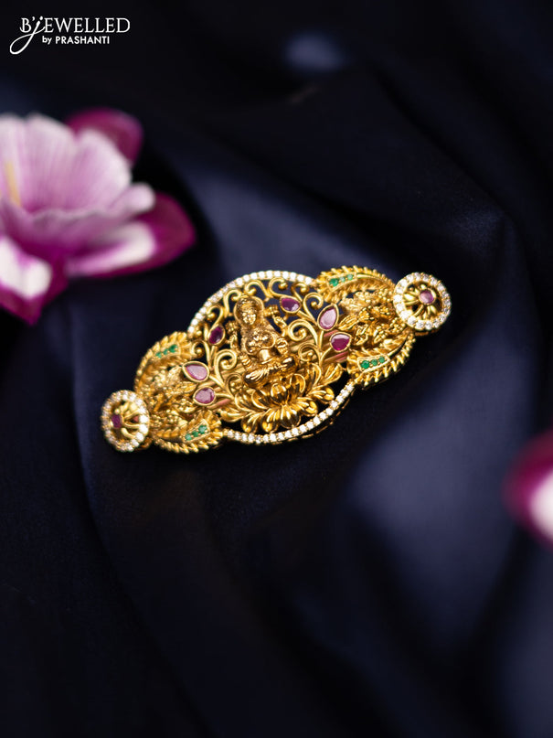 Antique medium size hair clip lakshmi design with kemp and cz stones