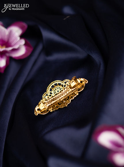 Antique medium size hair clip peacock design with kemp and cz stones