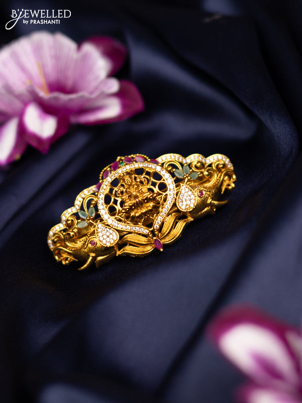 Antique big size hair clip lakshmi design with kemp and cz stones