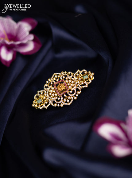 Antique big size hair clip lakshmi design with kemp and cz stones