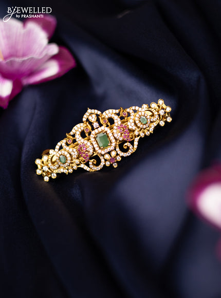 Antique medium size hair clip peacock design with kemp and cz stones