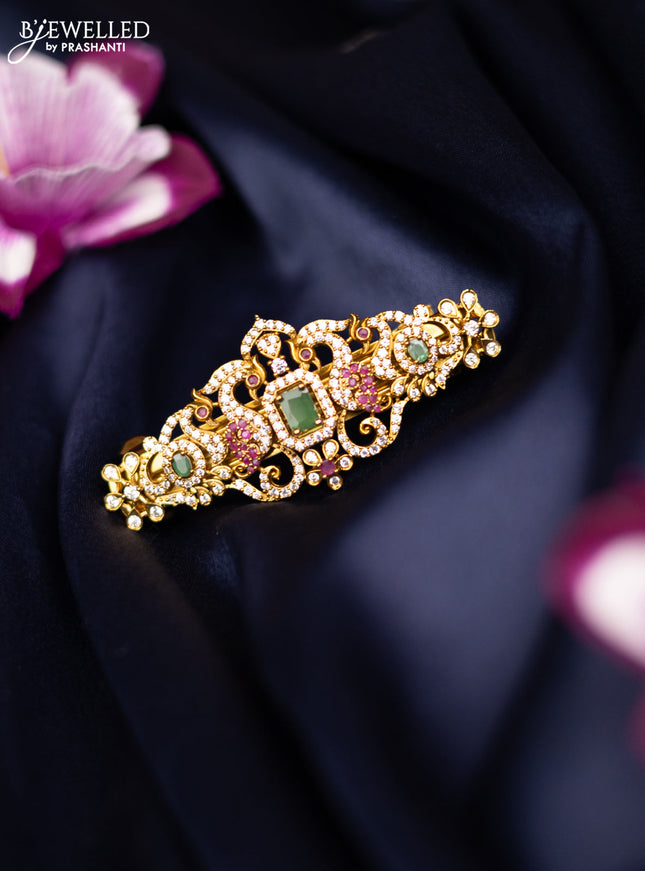 Antique medium size hair clip peacock design with kemp and cz stones