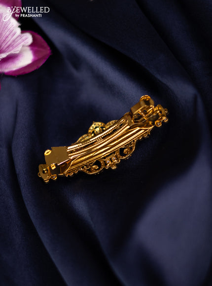Antique medium size hair clip peacock design with kemp and cz stones