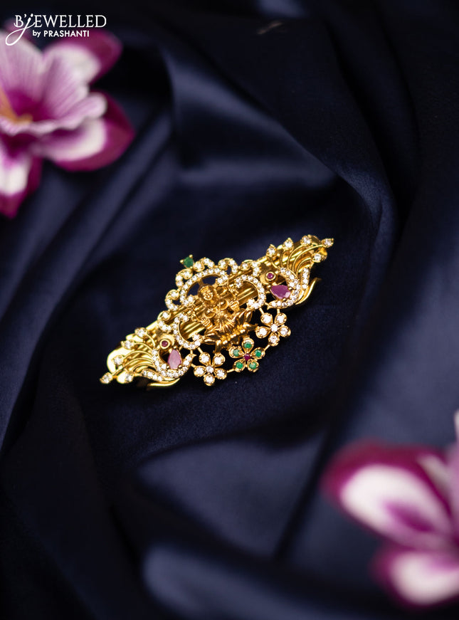 Antique big size hair clip lakshmi design with kemp and cz stones