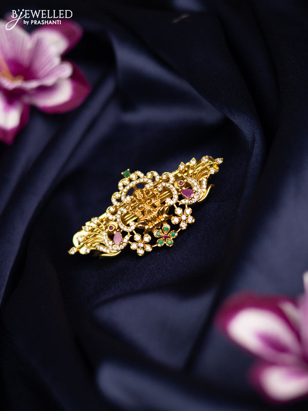 Antique big size hair clip lakshmi design with kemp and cz stones