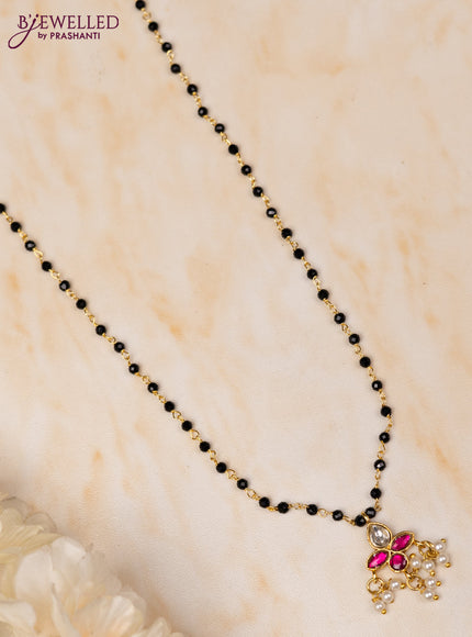 Mangalsutra with pink jadau kundan stones and pearl hangings without earrings