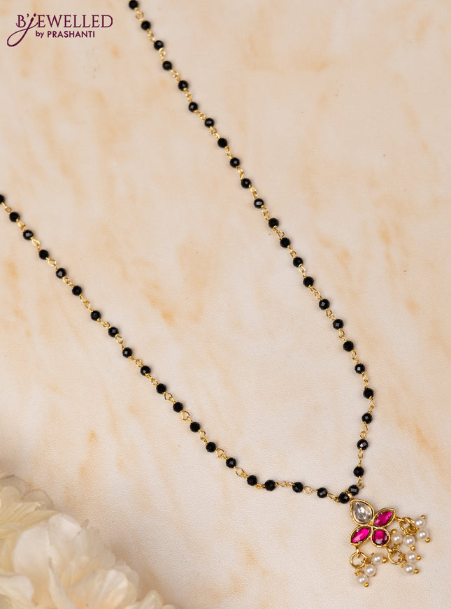 Mangalsutra with pink jadau kundan stones and pearl hangings without earrings