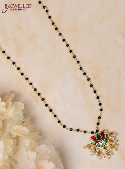 Mangalsutra lotus pendant with kemp jadau kundan stones and pearl hangings without earrings