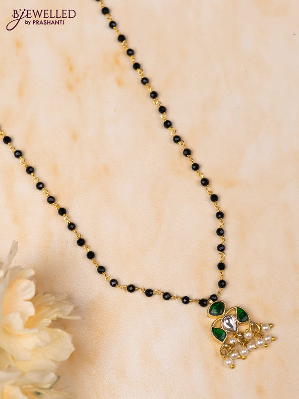 Mangalsutra with green jadau kundan stones and pearl hangings without earrings