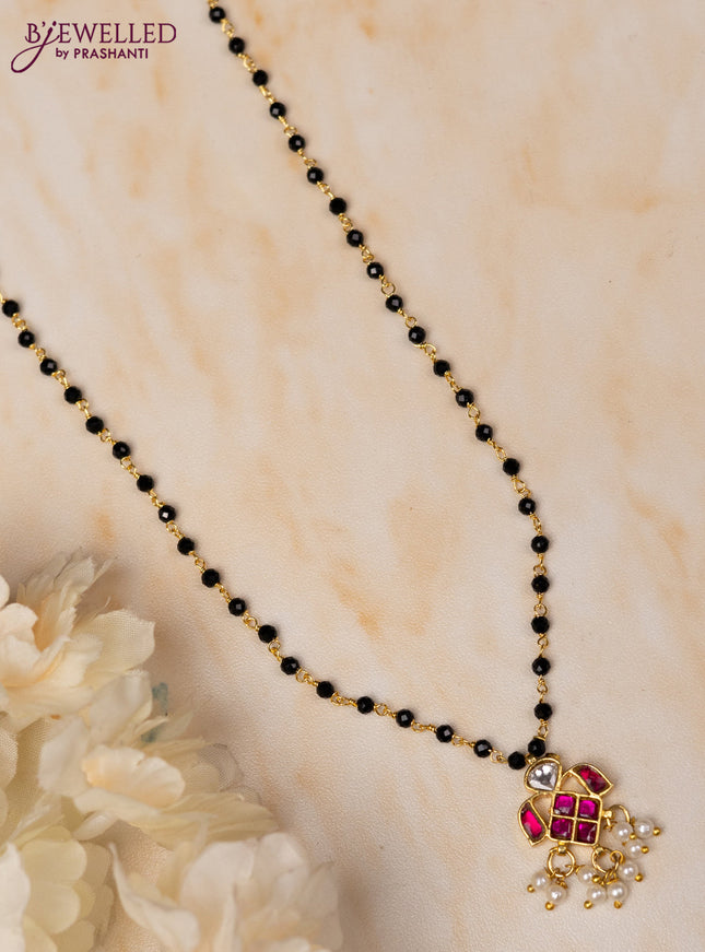 Mangalsutra with pink jadau kundan stones and pearl hangings without earrings