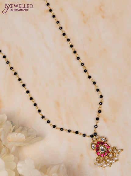 Mangalsutra with pink jadau kundan stones and pearl hangings without earrings