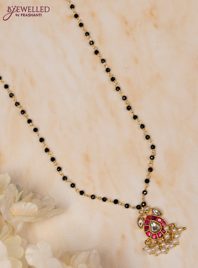 Mangalsutra with pink jadau kundan stones and pearl hangings without earrings