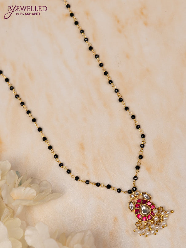Mangalsutra with pink jadau kundan stones and pearl hangings without earrings