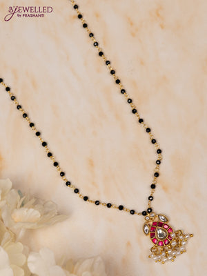 Mangalsutra with pink jadau kundan stones and pearl hangings without earrings