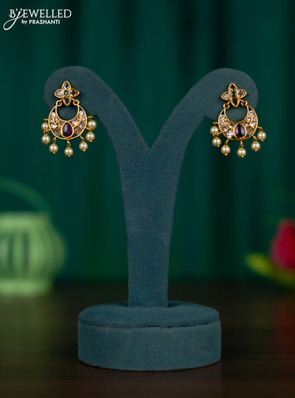 Antique earrings with kemp & cz stones and pearl hangings
