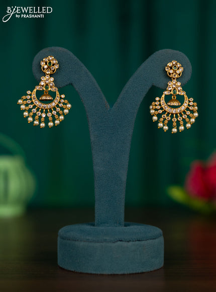 Antique earrings with emerald & cz stones and pearl hangings