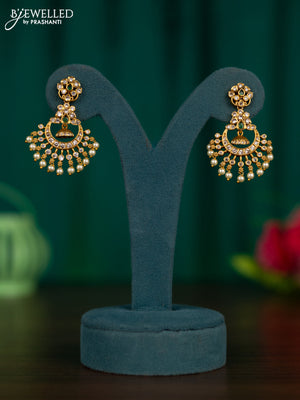 Antique earrings with emerald & cz stones and pearl hangings