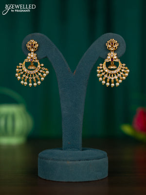 Antique earrings with ruby & cz stones and pearl hangings