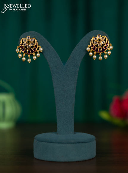 Antique earrings chandbali design with kemp & cz stones and pearl hangings