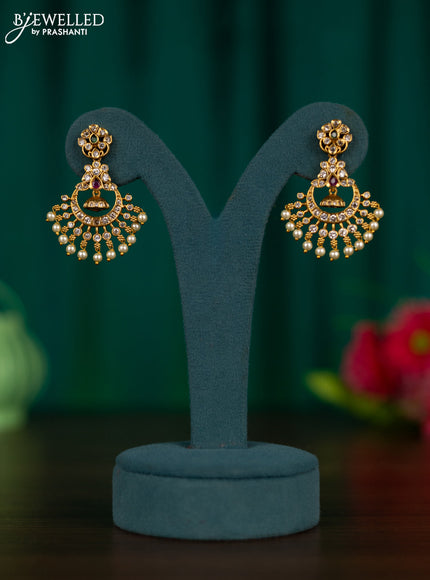 Antique earrings with kemp & cz stones and pearl hangings