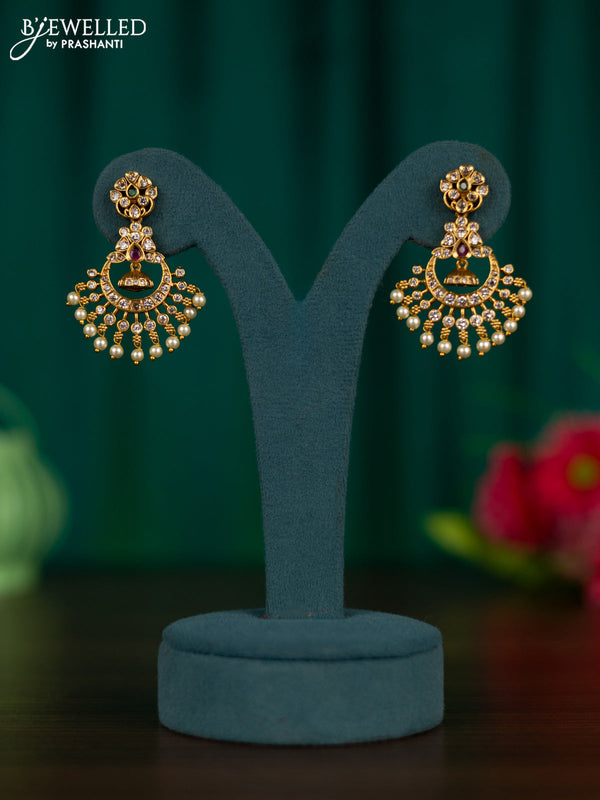 Antique earrings with kemp & cz stones and pearl hangings