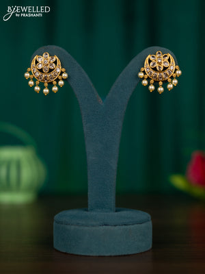Antique earrings chandbali design with cz stones and pearl hangings