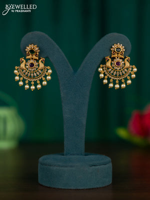 Antique earrings peacock design with kemp & cz stones and pearl hangings