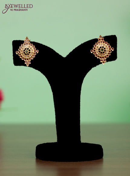 Antique attigai necklace kemp & cz stones with shanku & chakra and namam pendant