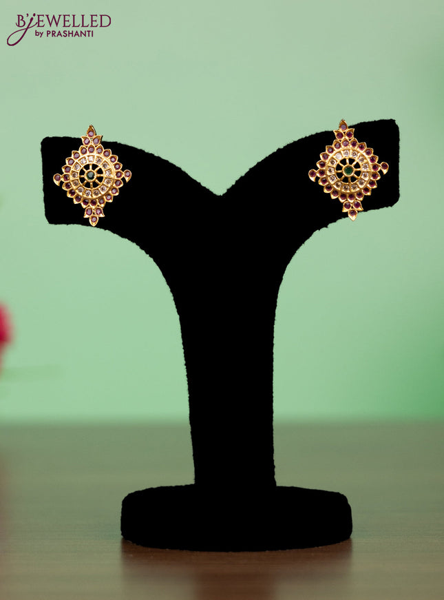 Antique attigai necklace kemp & cz stones with shanku & chakra and namam pendant