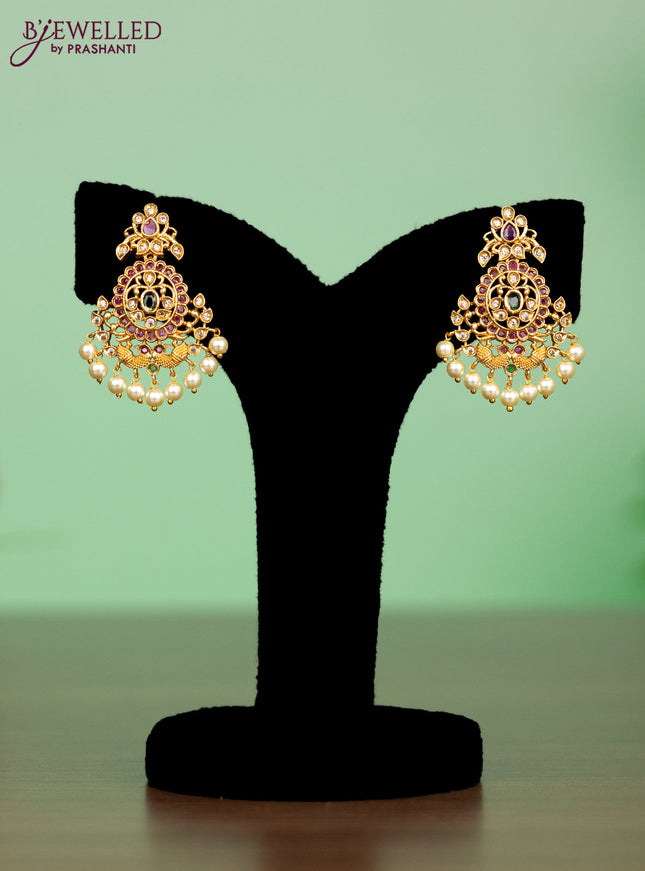Antique Attigai necklace peacock design with kemp & cz stones and pearl hangings