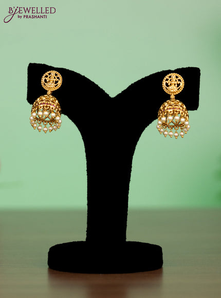 Antique attigai necklace lakshmi pendant with kemp & cz stones and pearl hangings
