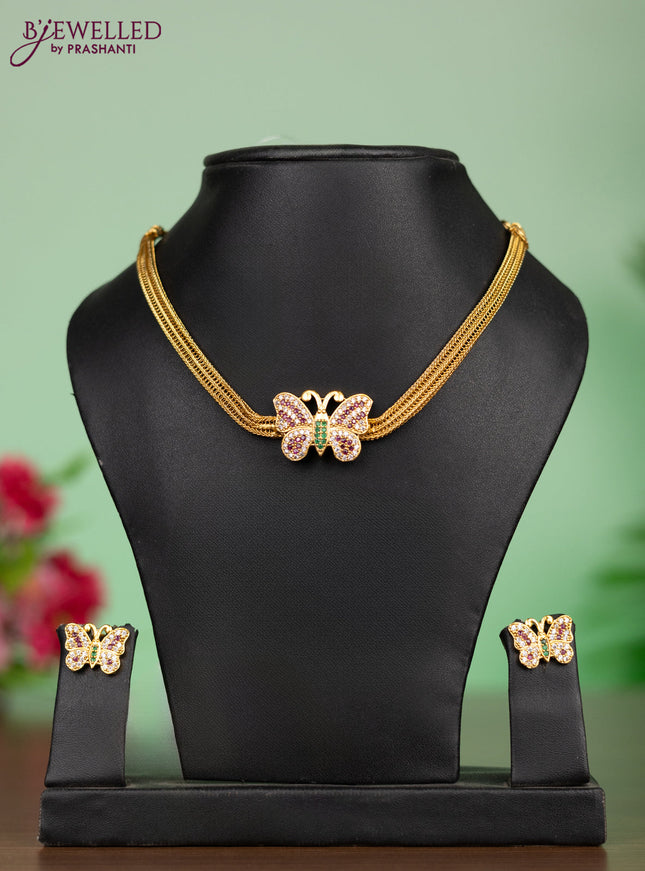 Antique attigai necklace with butterfly pendant and kemp & cz stones
