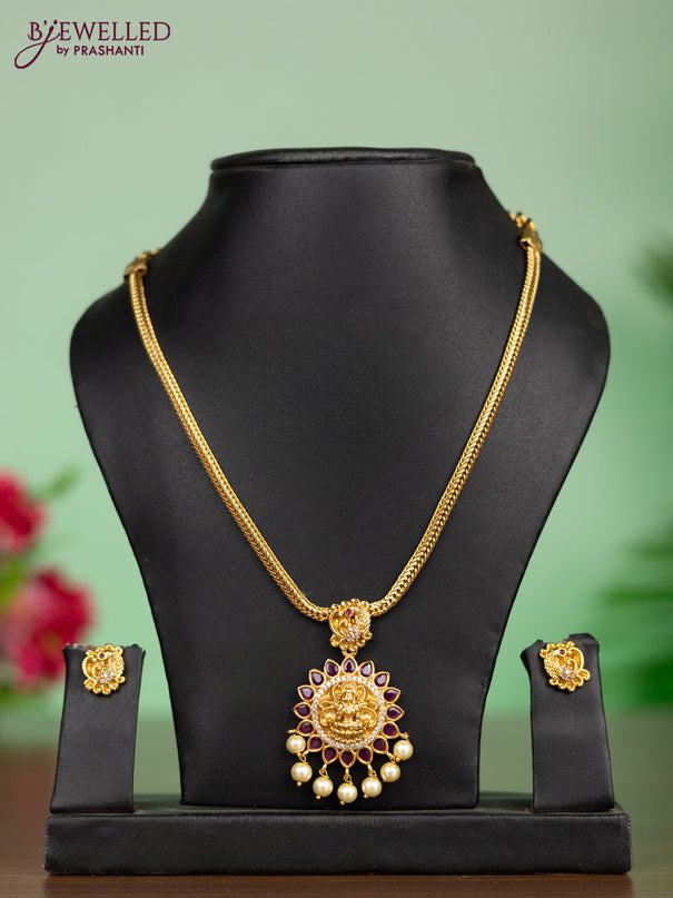 Antique attigai necklace lakshmi pendant with ruby & cz stones and pearl hangings