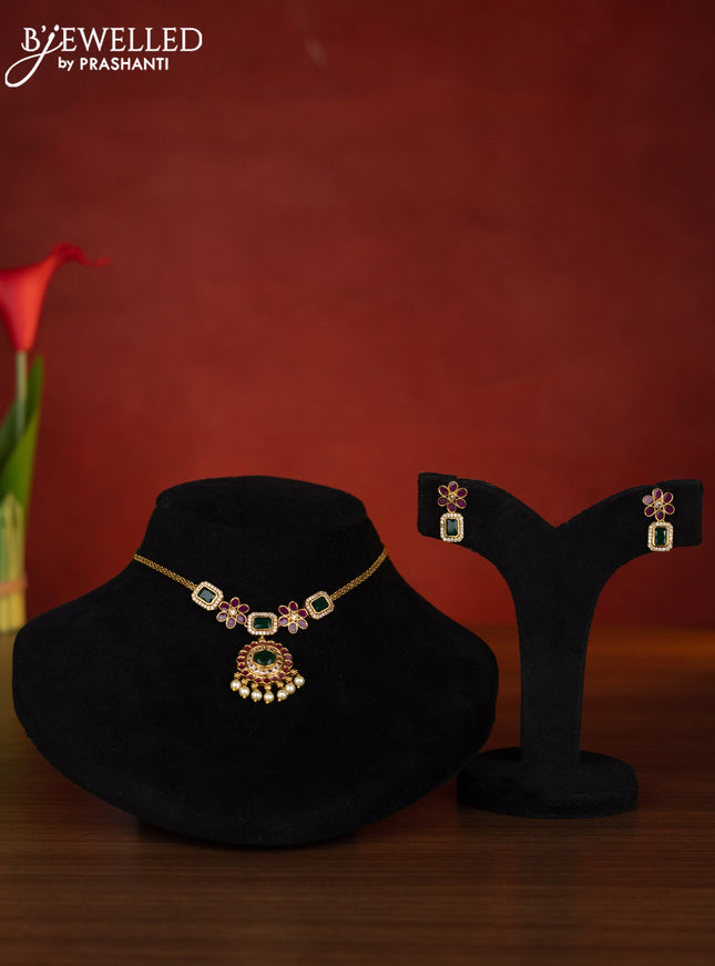 Antique choker with kemp & cz stones and pearl hangings