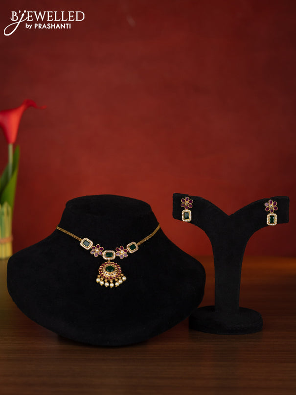 Antique choker with kemp & cz stones and pearl hangings