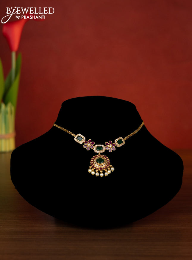 Antique choker with kemp & cz stones and pearl hangings