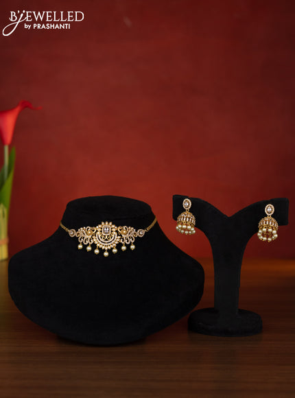 Antique choker peacock design with cz stones and pearl hangings