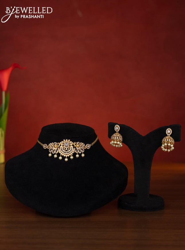 Antique choker peacock design with cz stones and pearl hangings