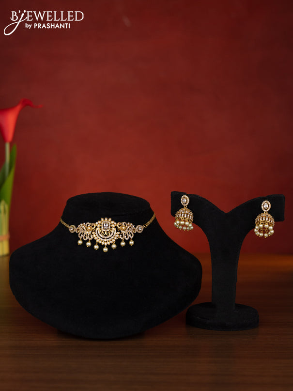 Antique choker peacock design with cz stones and pearl hangings