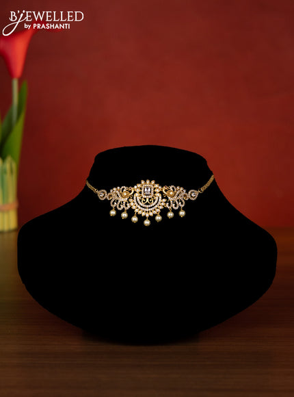 Antique choker peacock design with cz stones and pearl hangings