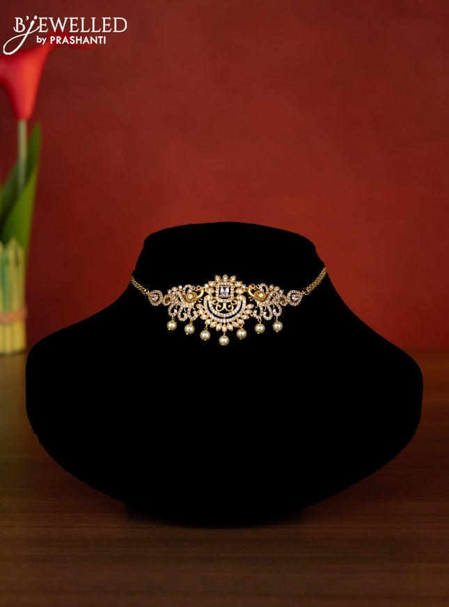 Antique choker peacock design with cz stones and pearl hangings