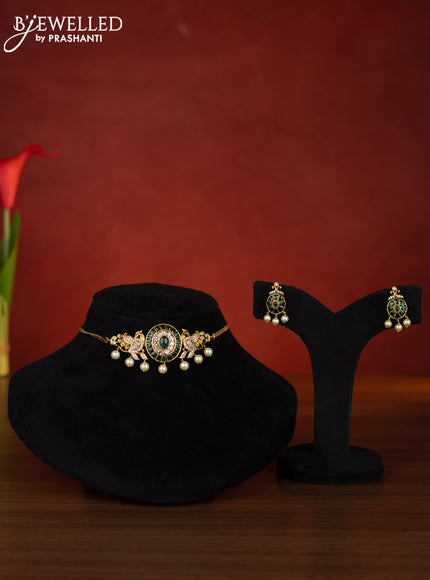 Antique choker peacock design with emerald & cz stones and pearl hangings