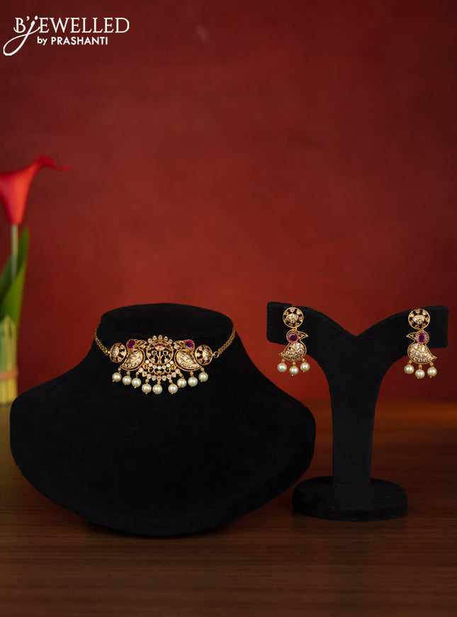 Antique choker parrot design with kemp & cz stones and pearl hangings